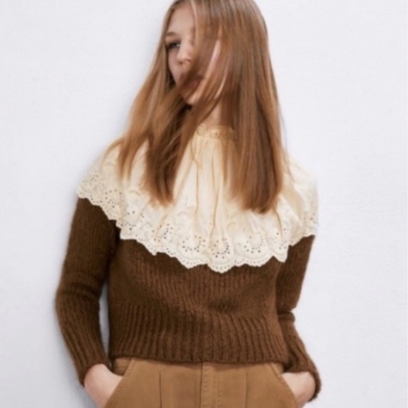Zara Wool Blend Sweater with lace eyelet neck - Picture 7 of 14